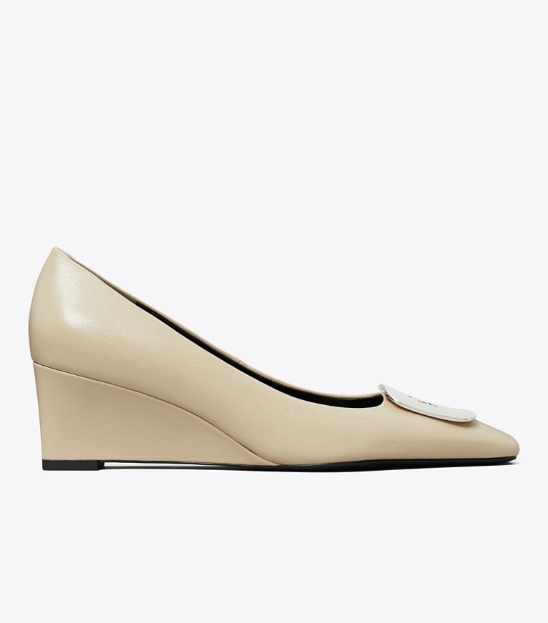 Tory Burch designer heels Georgia Wedge in STONE GRAY angle