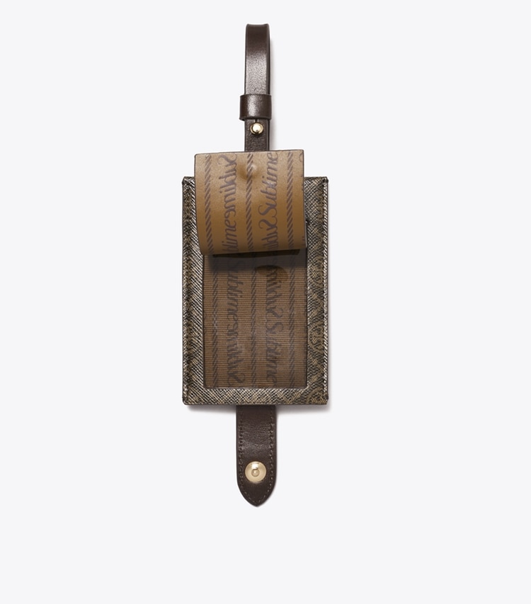 Tory Burch designer reise accessoires Gepäckanhänger aus beschichtetem Canvas mit T-Monogramm in French Press von oben