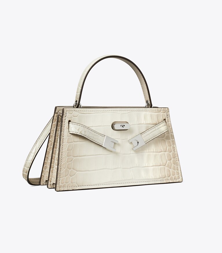 Tory Burch designer kleine taschen Geprägte Mini Lee Radziwill Degradé-Tasche mit Tragegriff oben in Ivory Degrade angle
