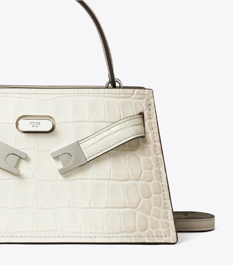 Tory Burch designer kleine taschen Geprägte Mini Lee Radziwill Degradé-Tasche mit Tragegriff oben in Ivory Degrade angle