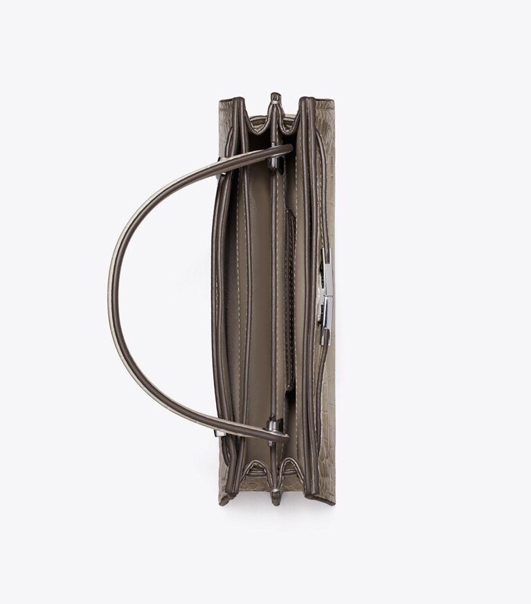 Tory Burch designer kleine taschen Geprägte Mini Lee Radziwill Degradé-Tasche mit Tragegriff oben in Ivory Degrade angle