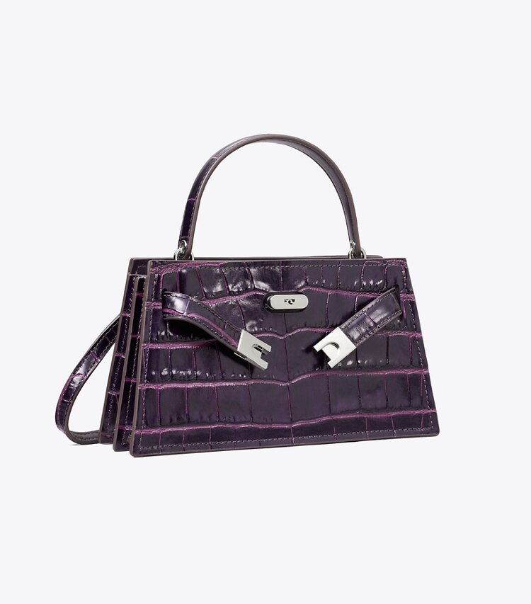 Tory Burch designer kleine taschen Geprägte Mini Lee Radziwill Tasche mit Tragegriff oben in Purple angle