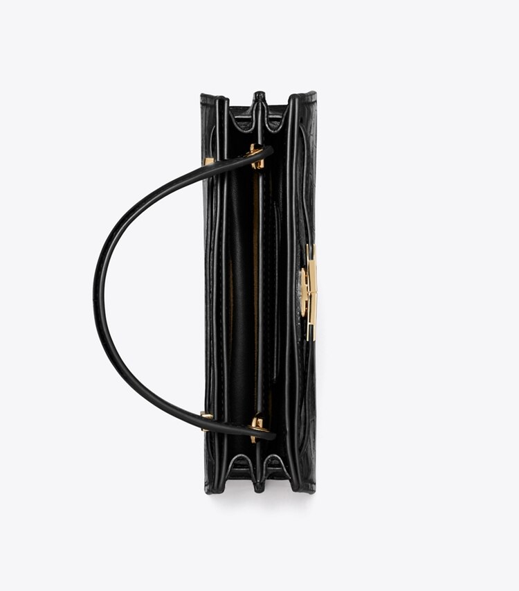 Tory Burch designer kleine taschen Geprägte Mini Lee Radziwill Tasche mit Tragegriff oben in Black von oben