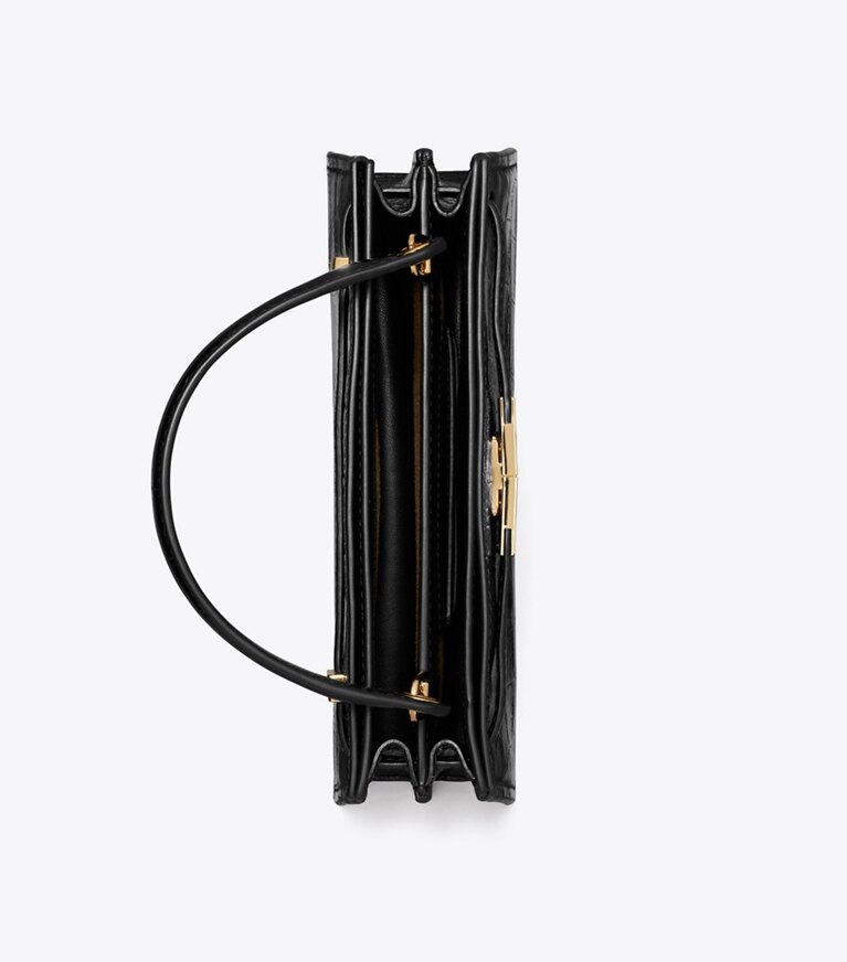 Tory Burch designer kleine taschen Geprägte Mini Lee Radziwill Tasche mit Tragegriff oben in Black von oben