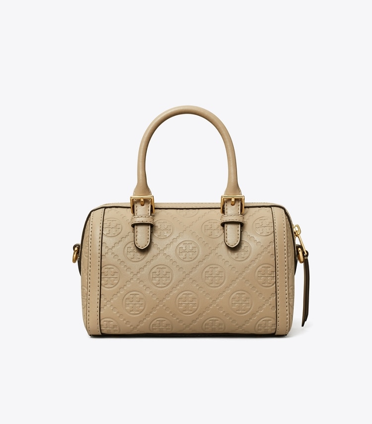 Tory Burch designer crossbody bags Geprägte Petite Barrel Bag mit T-Monogramm in Fresh Clay zurück