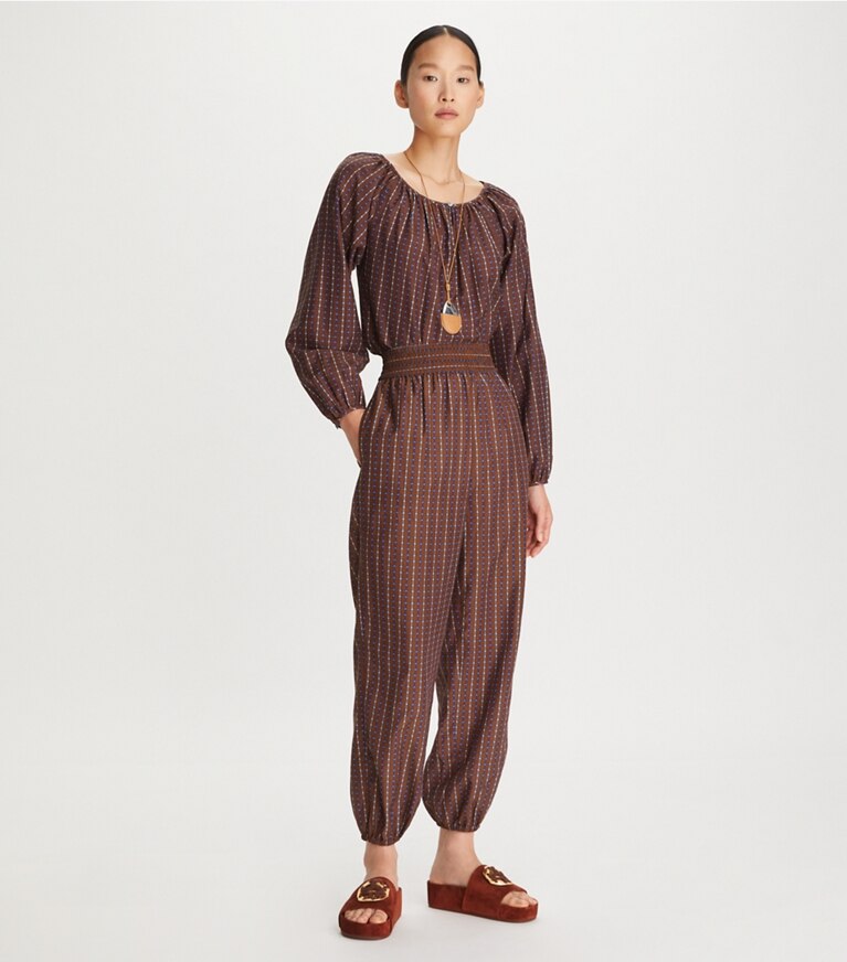 Tory Burch designer unterteile Gepunktete, knöchellange Hose mit Fensterkaros in Brown front
