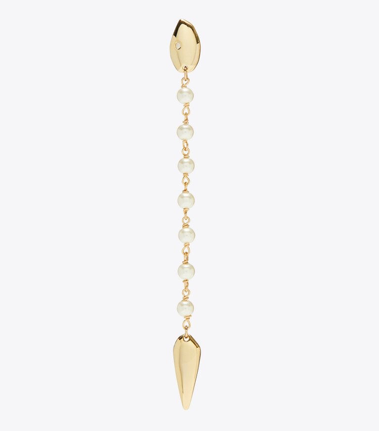 Tory Burch designer ohrringe Gerader Snake Ohrring in Tory Gold / Pearl front