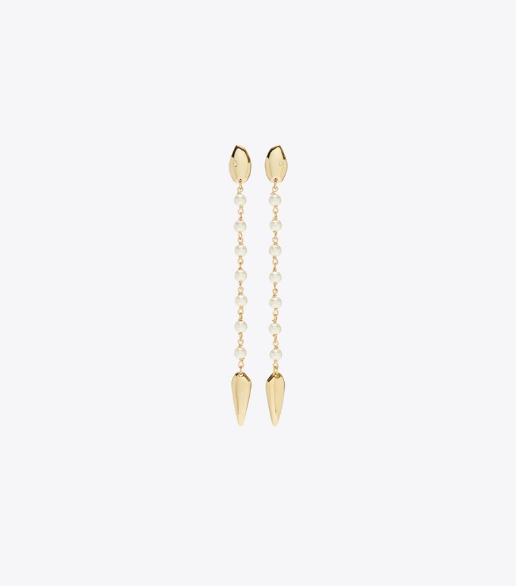 Tory Burch designer ohrringe Gerader Snake Ohrring in Tory Gold / Pearl front