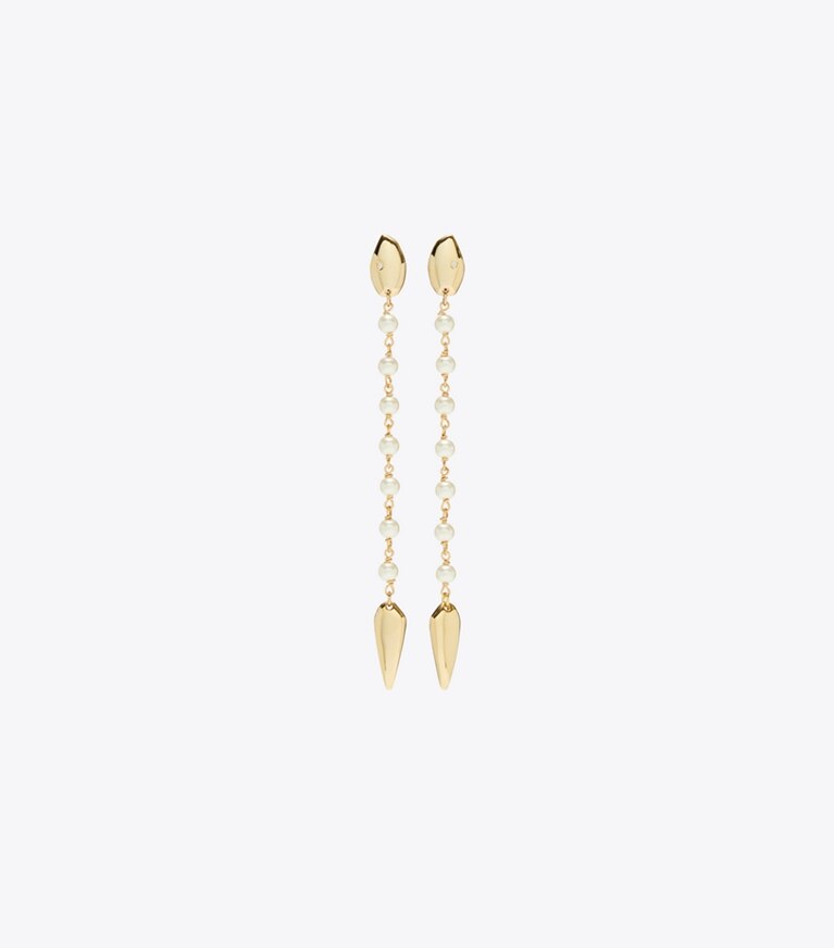 Tory Burch designer ohrringe Gerader Snake Ohrring in Tory Gold / Pearl front