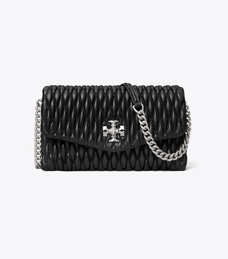 Tory Burch designer kleine taschen Geraffte Kira Geldbörse mit Kette in Black angle
