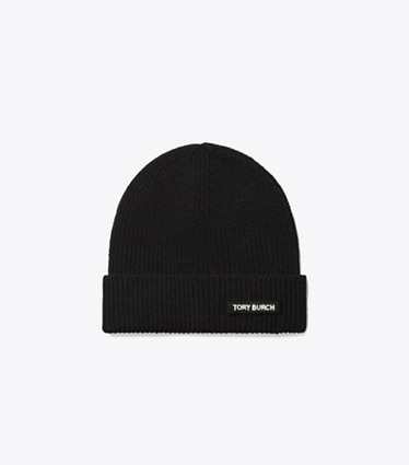 Tory Burch designer mützen Gerippte Strickmütze in Black front