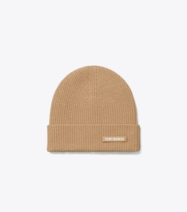 Tory Burch designer mützen Gerippte Strickmütze in Light Brown front