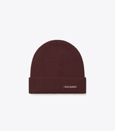 Tory Burch designer mützen Gerippte Strickmütze in Burgundy front