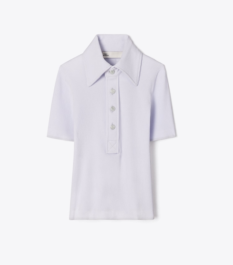 Tory Burch designer strickware Gerippter Polopullover aus Viskose in Light Blue front