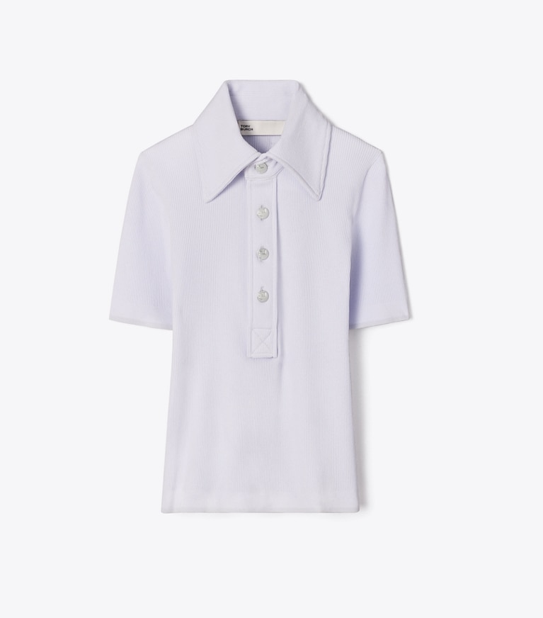 Tory Burch designer strickware Gerippter Polopullover aus Viskose in Light Blue front