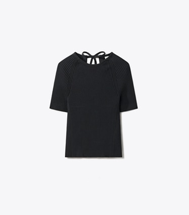 Tory Burch designer strickware Gerippter Pullover aus Baumwolle in Black front