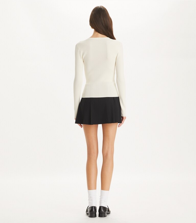 Tory Burch designer strickware Geripptes Henley-Top aus Viskose in NEW IVORY front