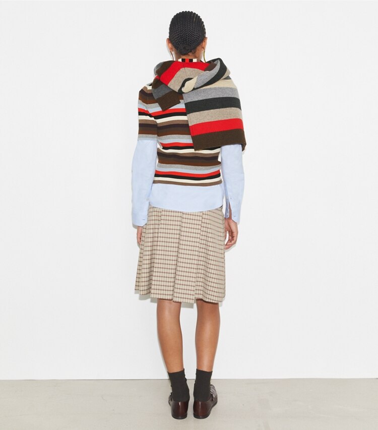 Tory Burch designer strickware Geripptes Poloshirt aus Viskose mit Streifen in Red Evening Stripe Small on model back