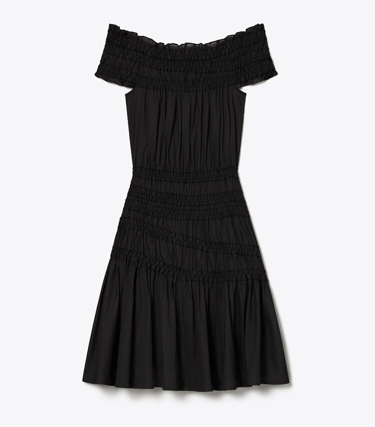 Tory Burch designer strandmode Gesmoktes Baumwollkleid in Black front