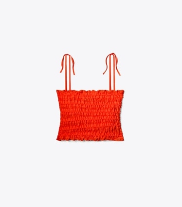 Tory Burch designer strandmode Gesmoktes Top aus Viskose in Deep Poppy front
