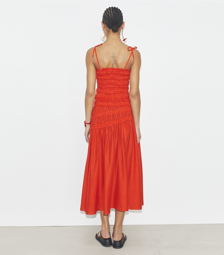 Tory Burch designer strandmode Gesmoktes Top aus Viskose in Deep Poppy front