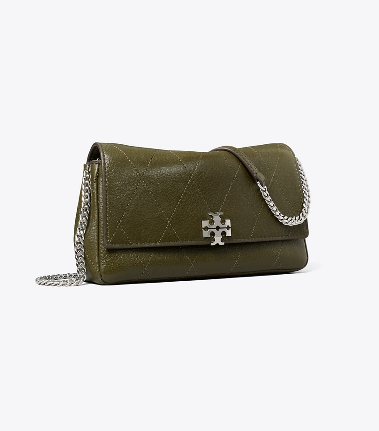 Tory Burch designer crossbody bags Gesteppte Charlie Crossbody Bag mit Kette in Dark Olive angle