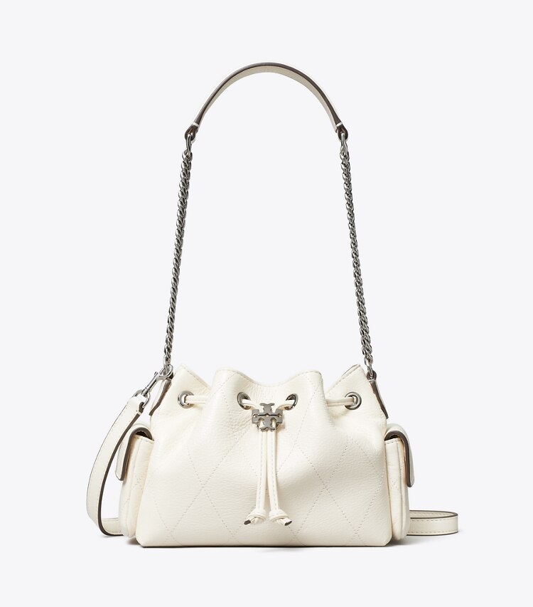Tory Burch designer crossbody bags Gesteppte Charlie Mini-Schultertasche mit Tunnelzug in Light Cream front