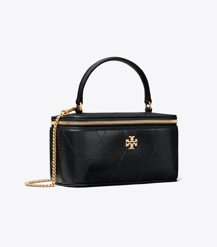Tory Burch designer crossbody bags Gesteppte Charlie Pavé-Kosmetiktasche in Black angle