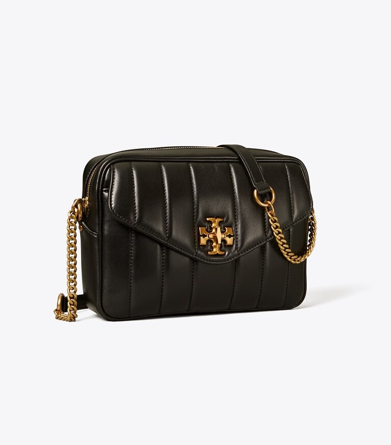 Tory Burch designer crossbody bags Gesteppte Kira Umhängetasche in Black / Rolled Gold angle