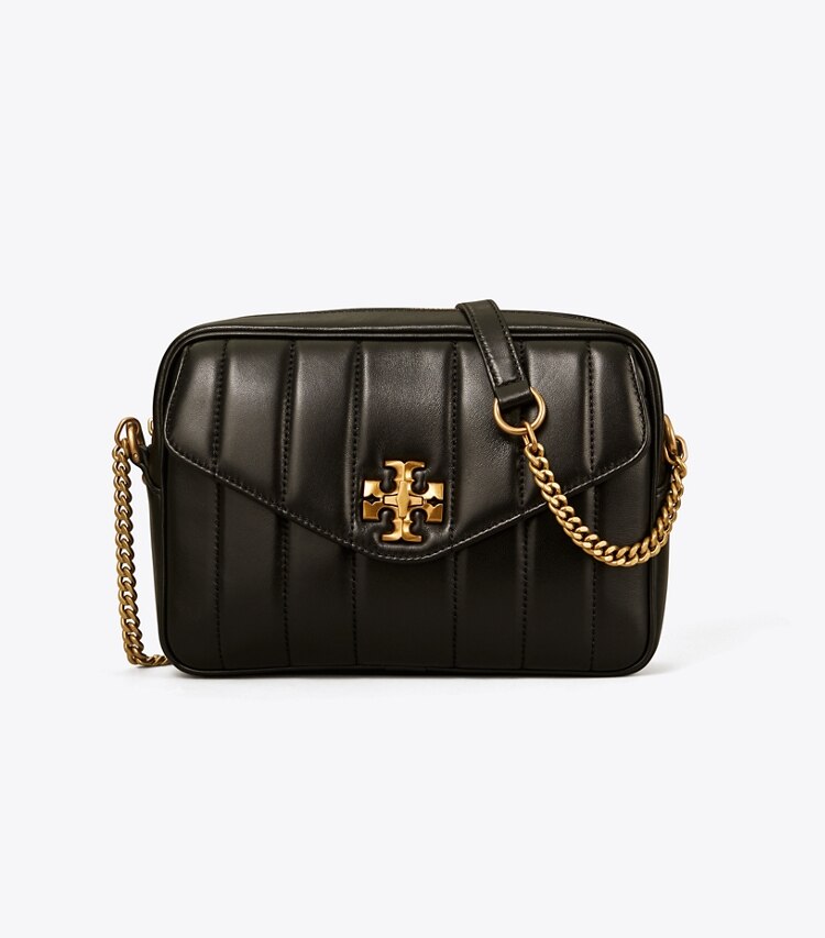 Tory Burch designer crossbody bags Gesteppte Kira Umhängetasche in Black / Rolled Gold front