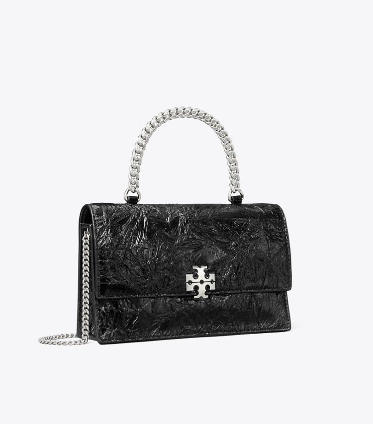 Tory Burch designer crossbody bags Gesteppte Mini Charlie Crossbody Bag im Used-Look mit Tragegriff oben in BLACK angle