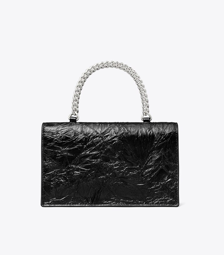 Tory Burch designer crossbody bags Gesteppte Mini Charlie Crossbody Bag im Used-Look mit Tragegriff oben in BLACK zurück