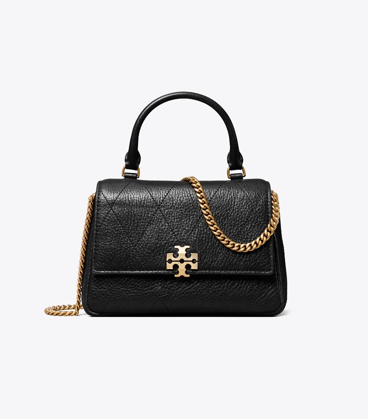 Tory Burch designer crossbody bags Gesteppte Mini Charlie Crossbody Bag mit Tragegriff oben in Black front