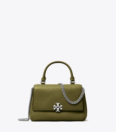 Tory Burch designer crossbody bags Gesteppte Mini Charlie Crossbody Bag mit Tragegriff oben in Dark Olive front