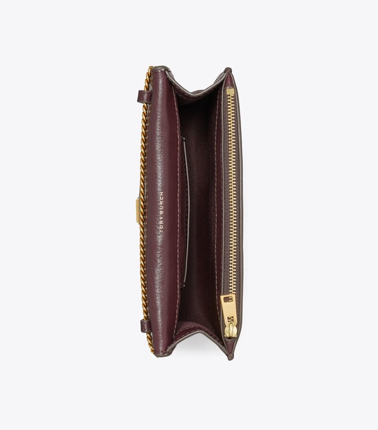 Tory Burch designer crossbody bags Gesteppte Mini Charlie Crossbody Bag mit Tragegriff oben in Vintage Bordeaux von oben