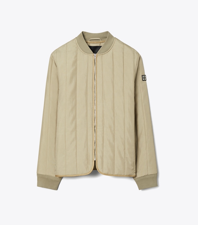 Tory Burch designer jacken Gesteppte Nylonjacke in Taupe Gray front
