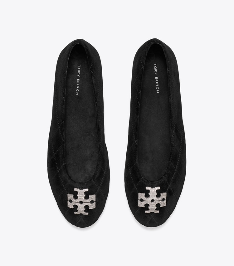 Tory Burch designer loafers Gesteppter Charlie Pavé-Ballerina in PERFECT BLACK von oben