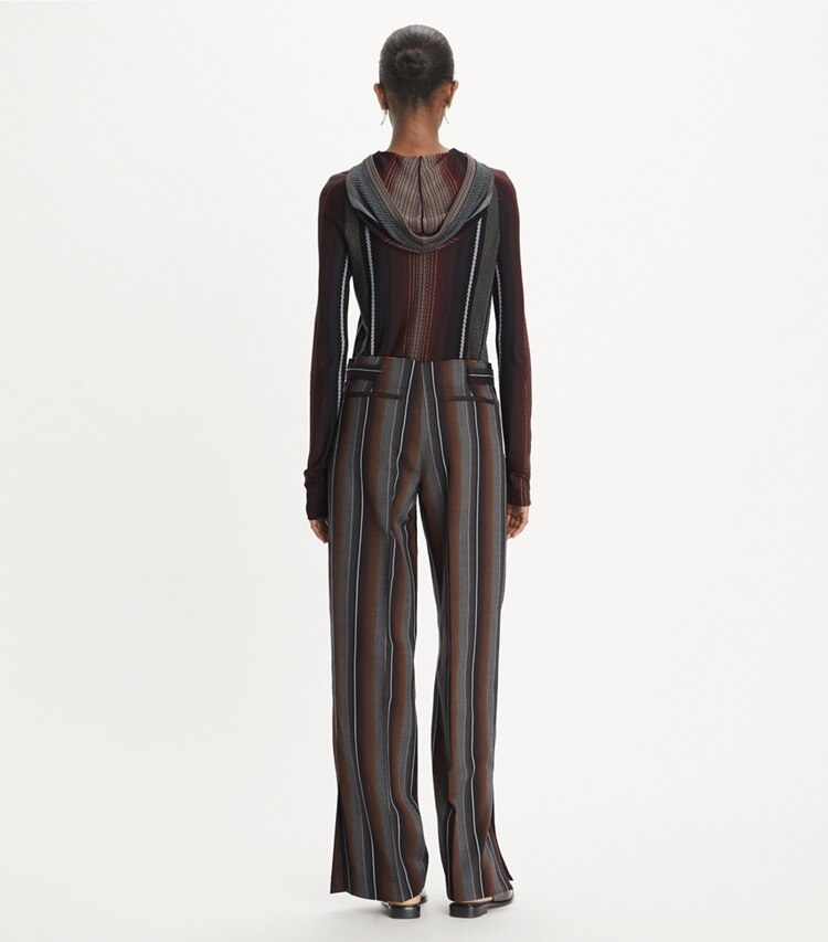 Tory Burch designer unterteile Gestreifte Jacquardhose in Black/Rust on model back