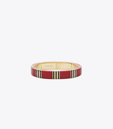 Tory Burch designer armbänder Gestreifter Armreif mit T in Tory Gold / Red / Navy front