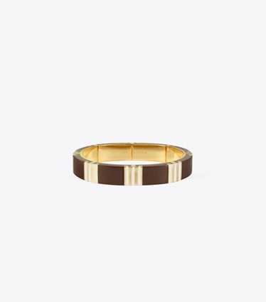 Tory Burch designer armbänder Gestreifter Armreif mit T in Tory Gold / Burgundy / Pink front