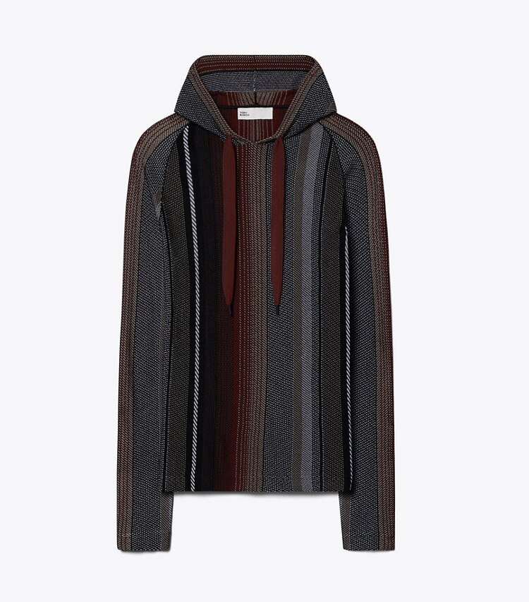 Tory Burch designer strickware Gestreifter Hoodie aus Viskose in Black/Rust front