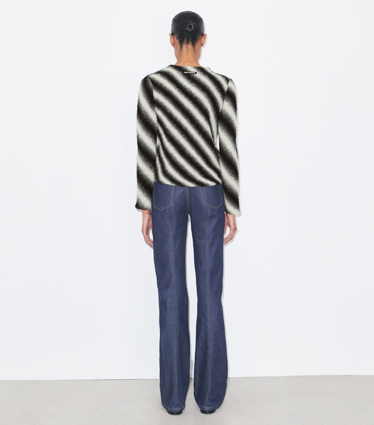 Tory Burch designer strickware Gestreifter Wollpullover in Ivory / Black front