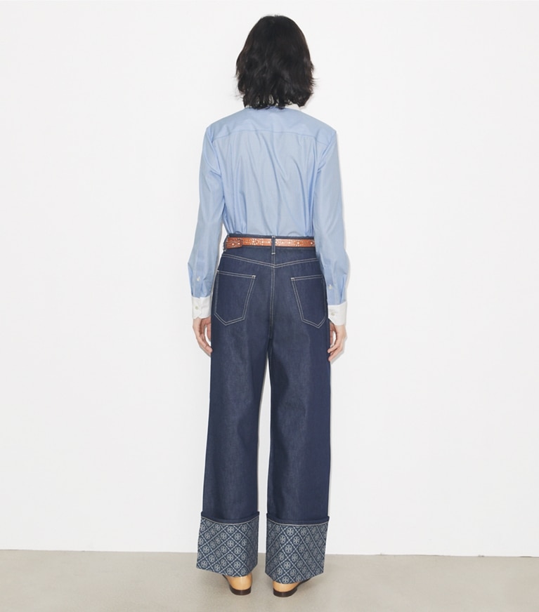 Tory Burch designer oberteile Gestreiftes Button-down-Hemd in Blue Stripe on model back