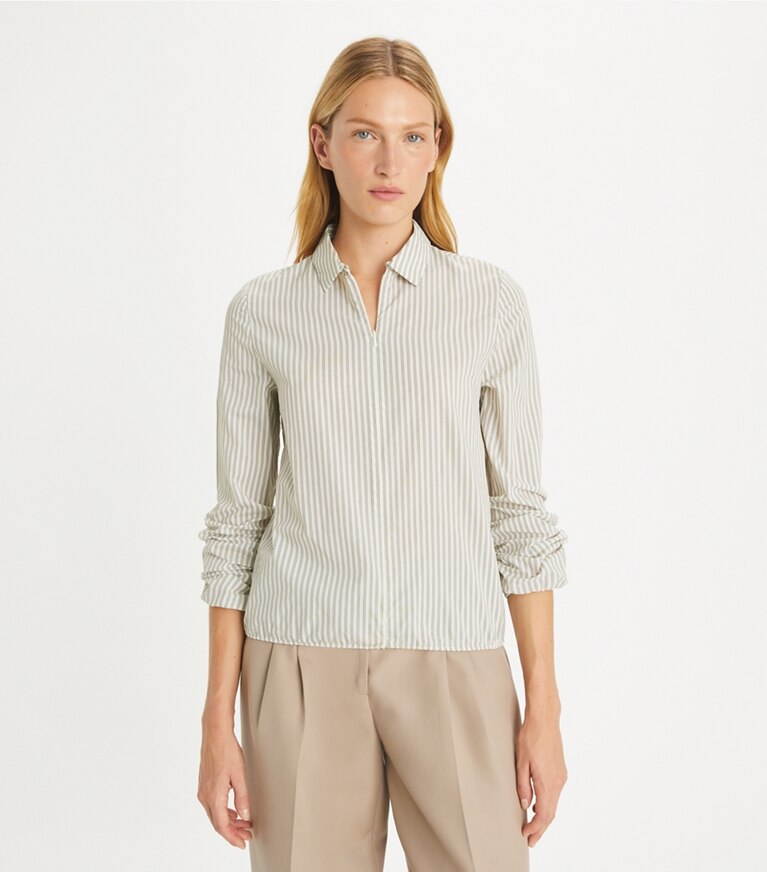 Tory Burch designer oberteile Gestreiftes Top in White Stripe on model detail