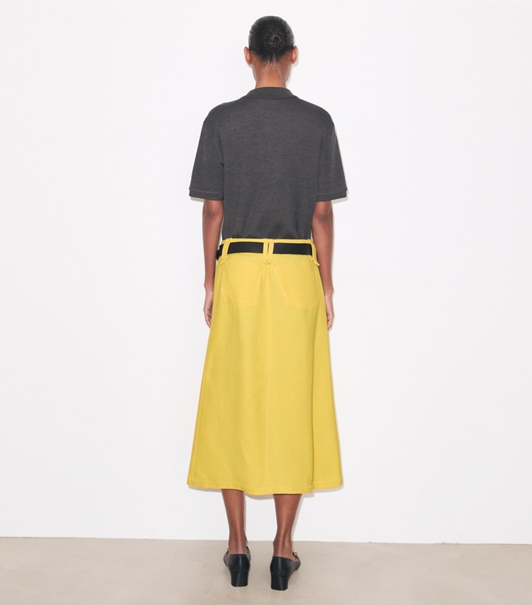 Tory Burch designer unterteile Gewachster Canvas-Rock in Banana on model back