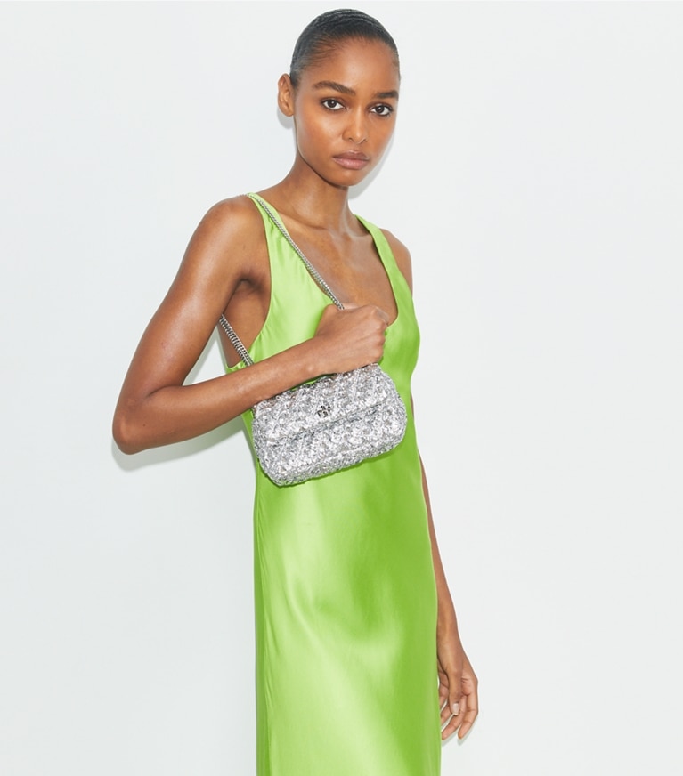 Tory Burch designer crossbody bags Gewebte Kira Mini Bag mit Umschlag in Silver angle