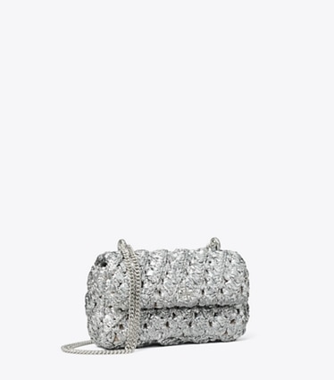 Tory Burch designer crossbody bags Gewebte Kira Mini Bag mit Umschlag in Silver angle