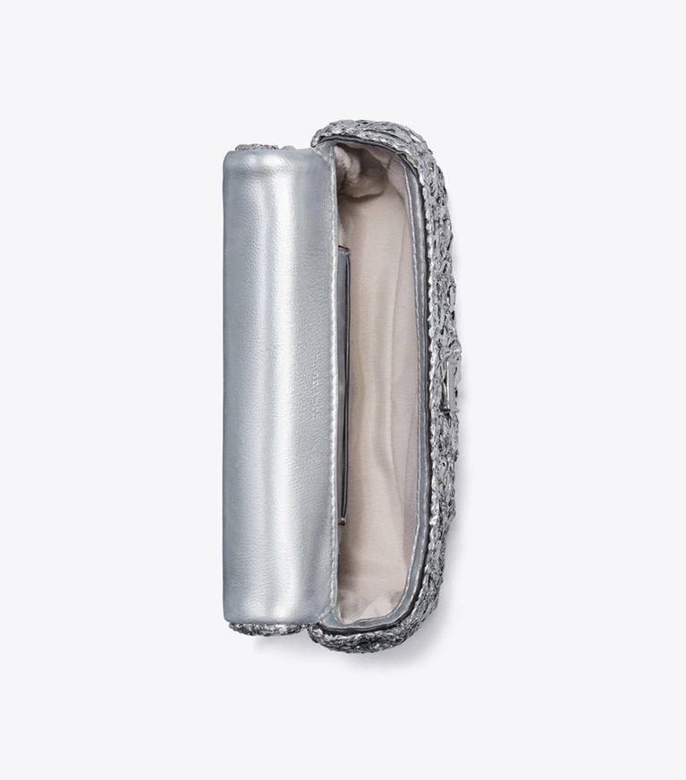 Tory Burch designer crossbody bags Gewebte Kira Mini Bag mit Umschlag in Silver angle