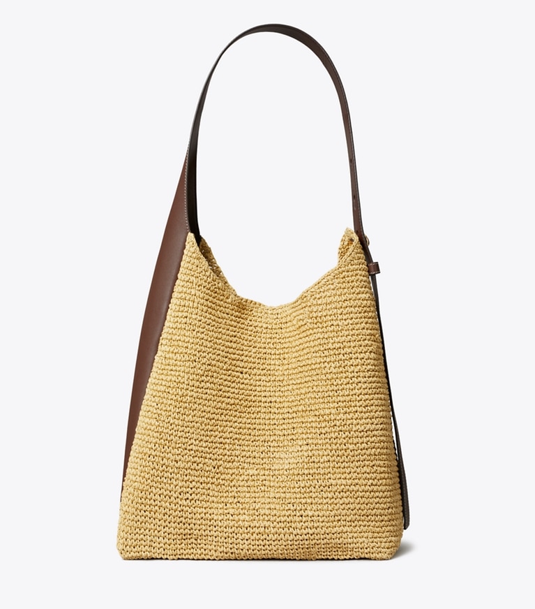 Tory Burch designer hobo bags Gewebte Romy Hobo Bag in Natural front