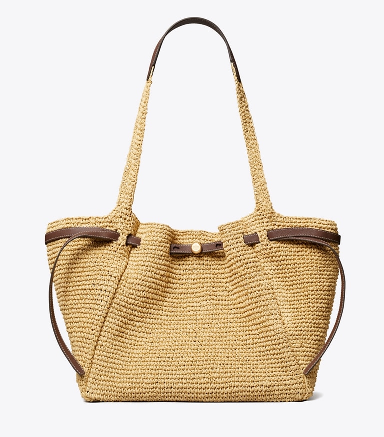 Tory Burch designer tote bags Gewebte Romy Tote Bag in Natural front